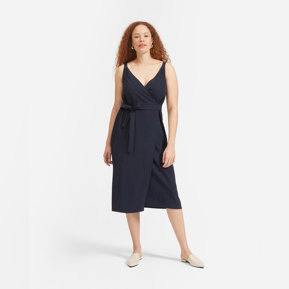 Everlane Japanese GoWeave Tank Wrap Dress Navy Blue size 10 - Picture 1 of 3